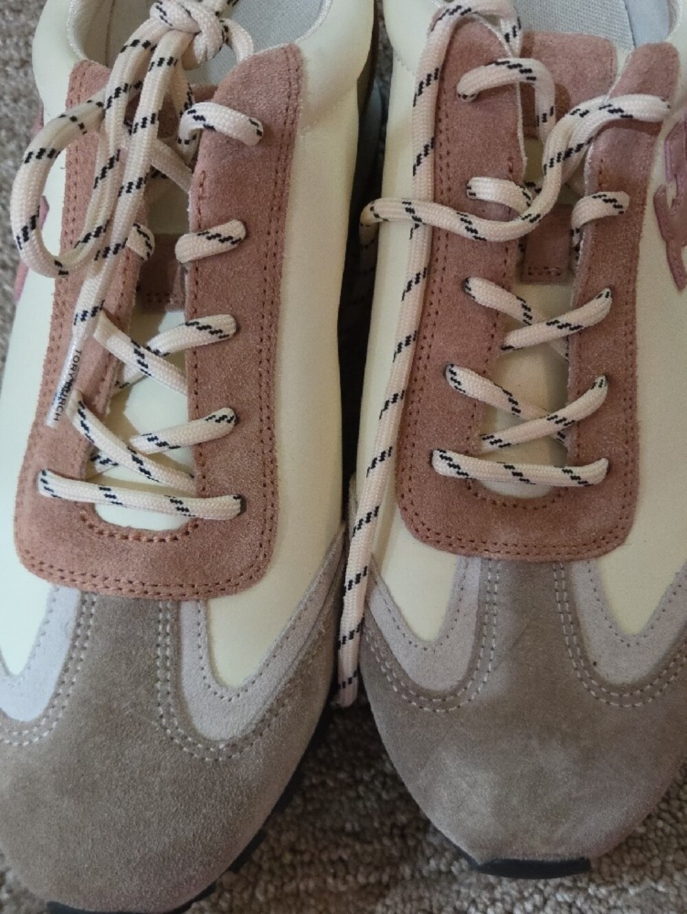 Tory Burch Vintage Nylon Cream and Dusty Rose Suede-Trim Sneakers - Picture 9 of 9